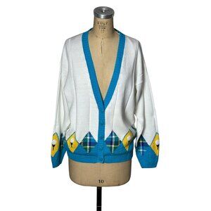 Vintage womans cardigan sweater with golf balls in argyle diamonds by EP Pro